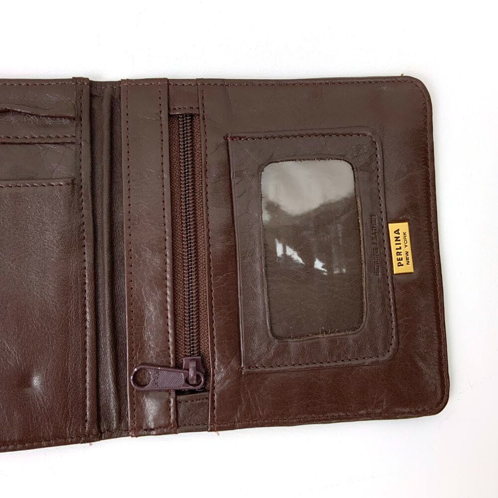 Vintage Perlina New York Brown Genuine Leather Crossbody Bag Organizer - Picture 16 of 16